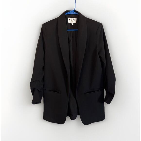 NA-KD Gathered Sleeve Blazer Size 38 Black Modern Career US 8 - Picture 1 of 7